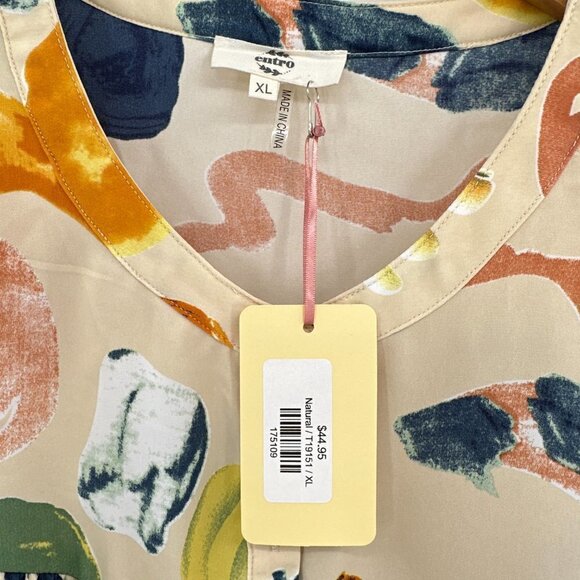 Entro Tan Floral Balloon Long Sleeve Button Front Relaxed Boho XL Blouse NWT - Picture 4 of 10